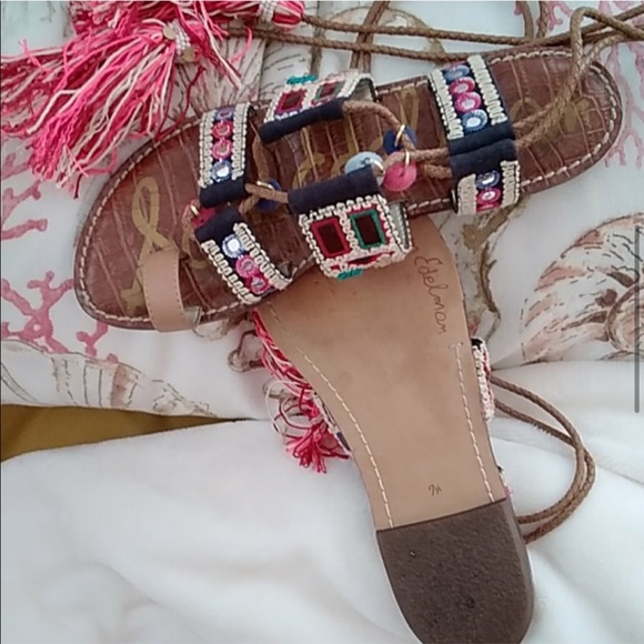 Sam Edelman GRETCHEN BOHO Gladiator POM Sandals 7 - Picture 4 of 6